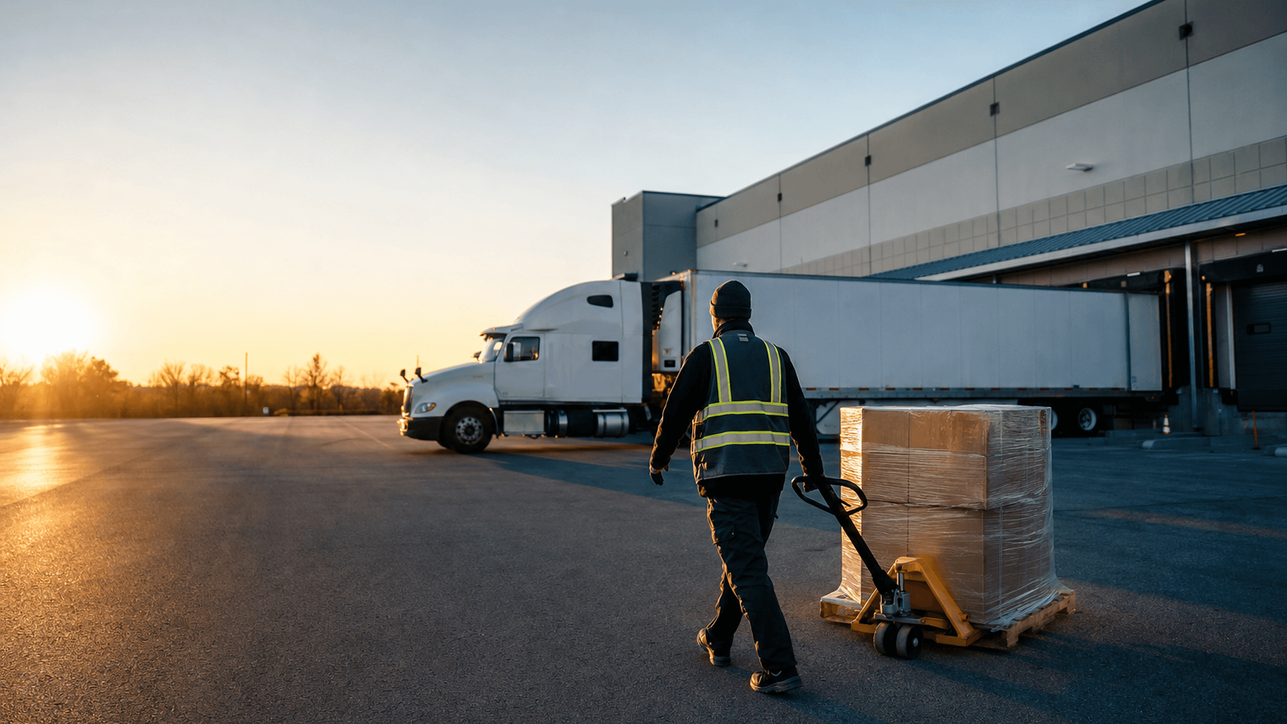 Freight yard where Legacy Point Logistics stages its box trucks for outbound loads